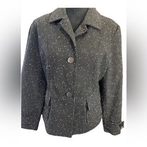 Coldwater creek black white tweed short ladies jacket size 8 red‎ accents Y2K